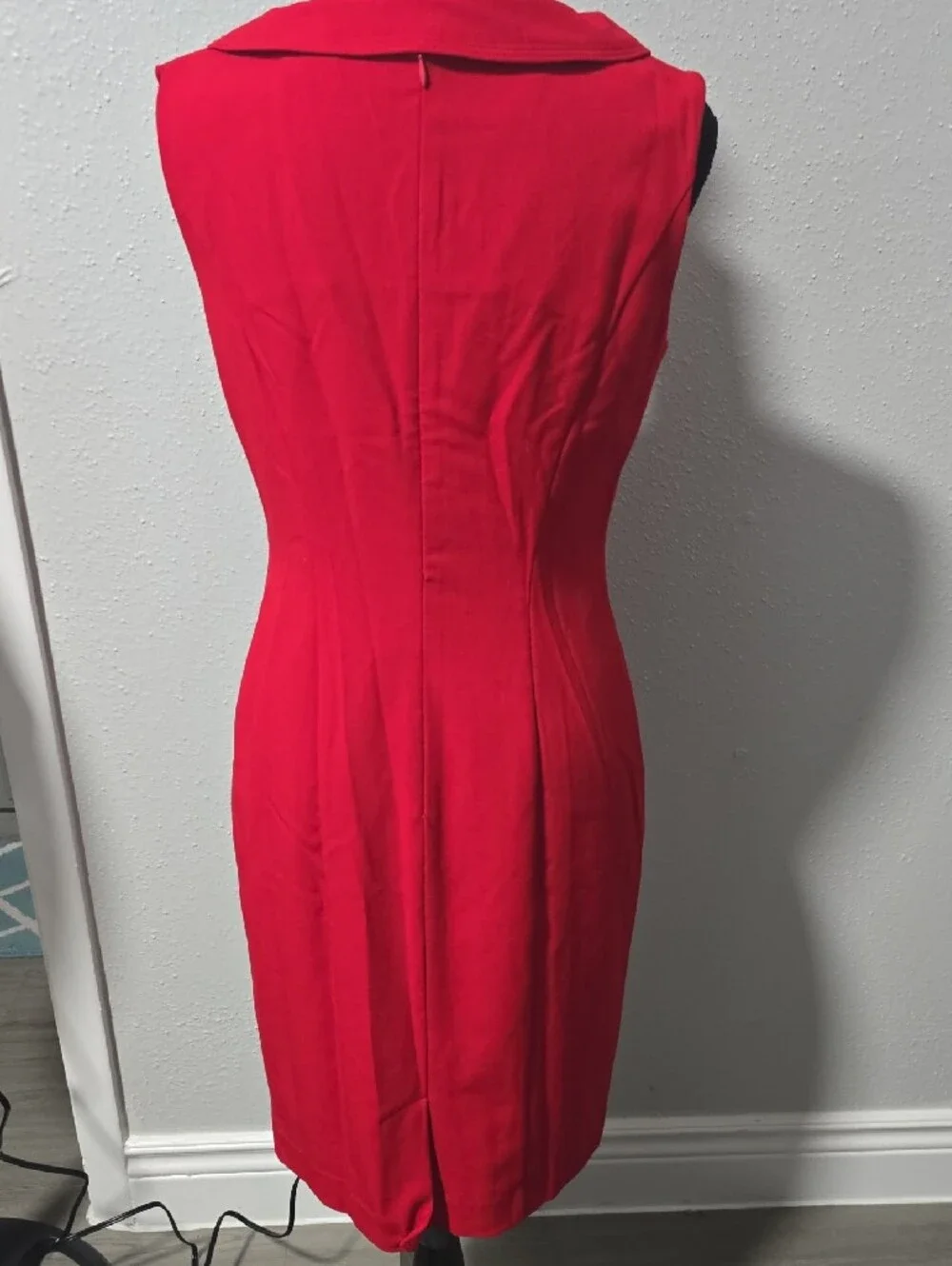 Calvin Klein Red Sleeveless Midi Dress with Asymmetric Ruffle - Picture 4 of 5